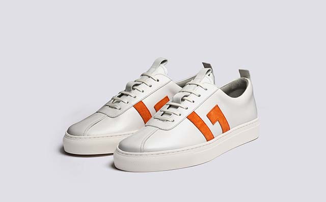 Grenson Sneaker 67 Womens Sneakers in White/Orange Leather GRS212749